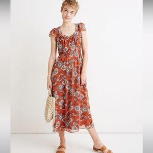 Madewell Sheer-Sleeve Button-Front Midi Dress in Gathered Blooms 8